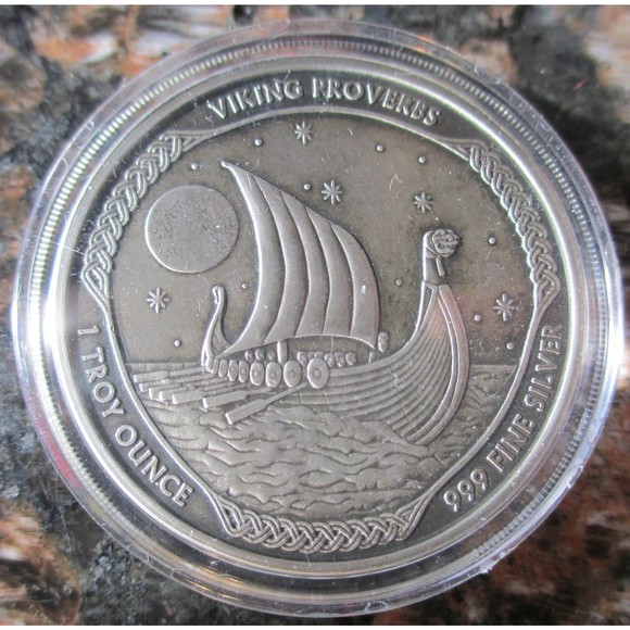 RARE Collectible 1 oz Silver Antique Medallion - Viking Proverb Never Walk Away - Picture 2 of 7